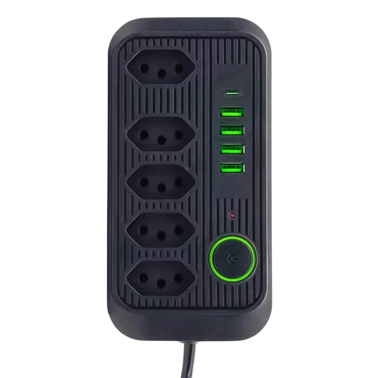 Régua de Energia Premium 5 Tomadas + 4 USB + 1 Tipo-C | Filtro de Linha Preto 2m 2500W
