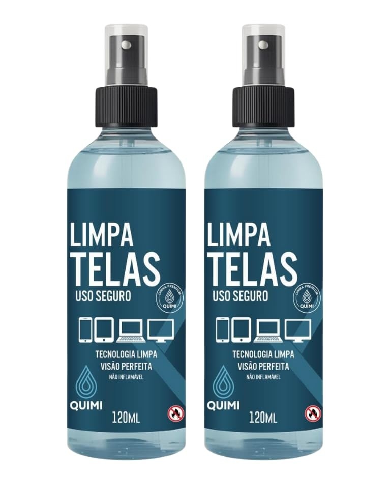 Kit Limpa Telas 2x 120ml + Pano Microfibra - Limpeza Profissional para Eletrônicos, Celulares e Lentes