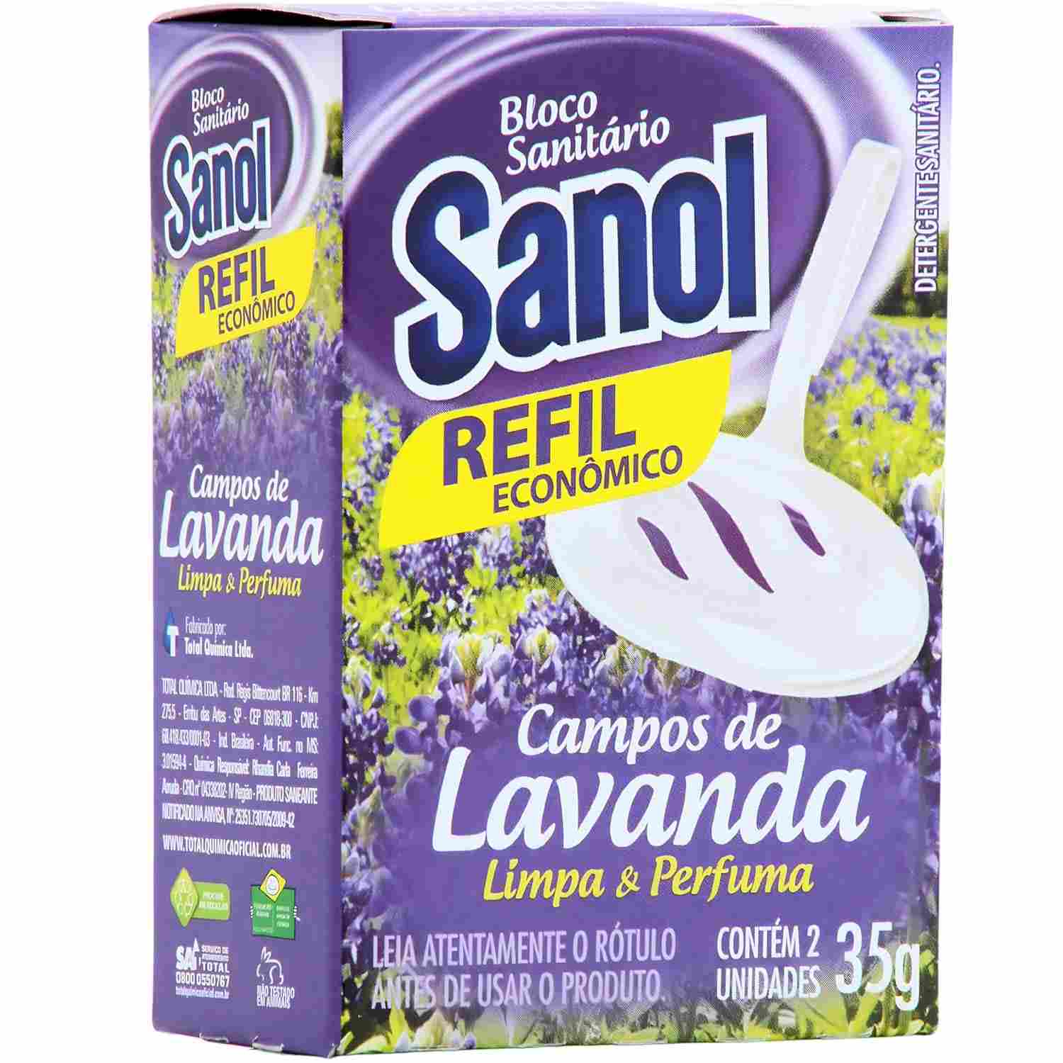 Sanol Bloco Sanitário Refil Campos de Lavanda 2x35g - Limpeza e Fragrância Duradoura para Vaso Sanitário