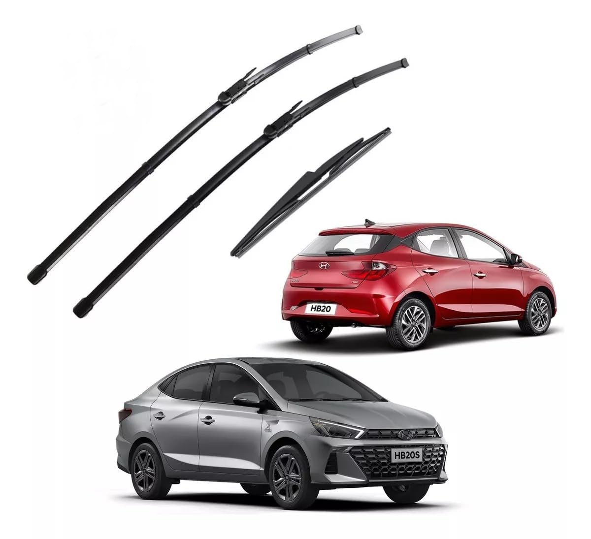 Kit 3 Palhetas Limpador Parabrisa Nova HB20 2020-2024 (Dianteiro + Traseiro) - Visibilidade Impecável!