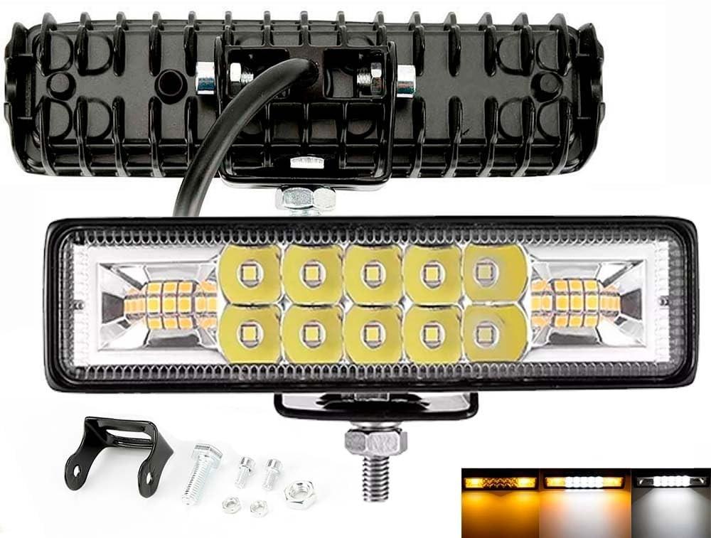 Farol de Milha LED 48W Branco Frio/Âmbar c/ 3 Modos: Strobo/Pisca para Guincho, Moto e Carro