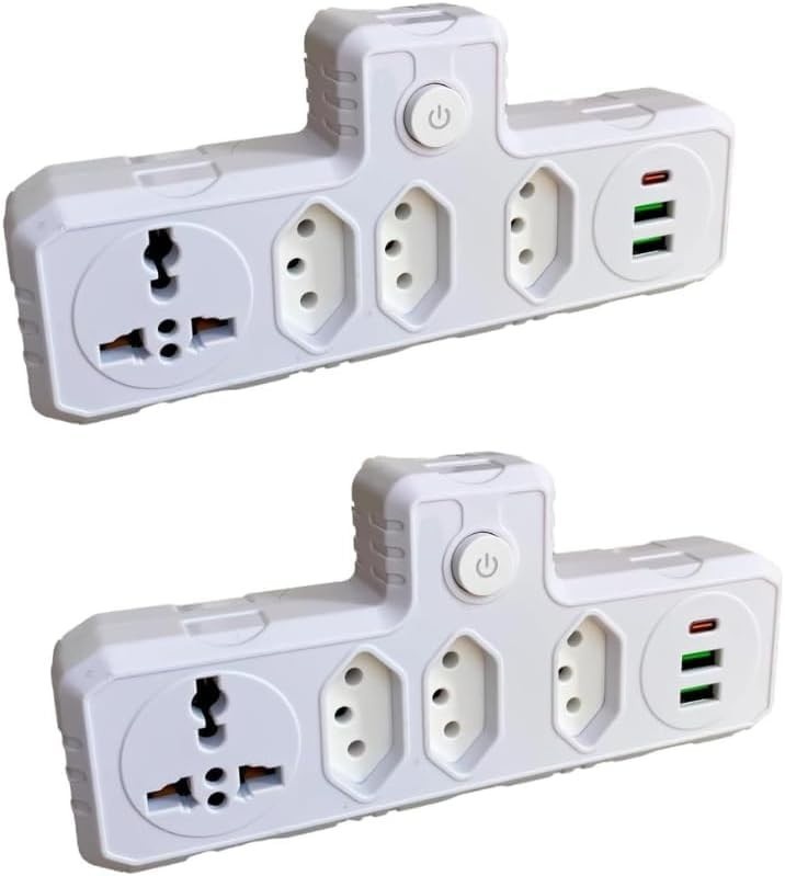 Tomada Múltipla 6 em 1: 4 Tomadas + 3 USB (C/A) | Bivolt Inteligente com Botão Liga/Desliga