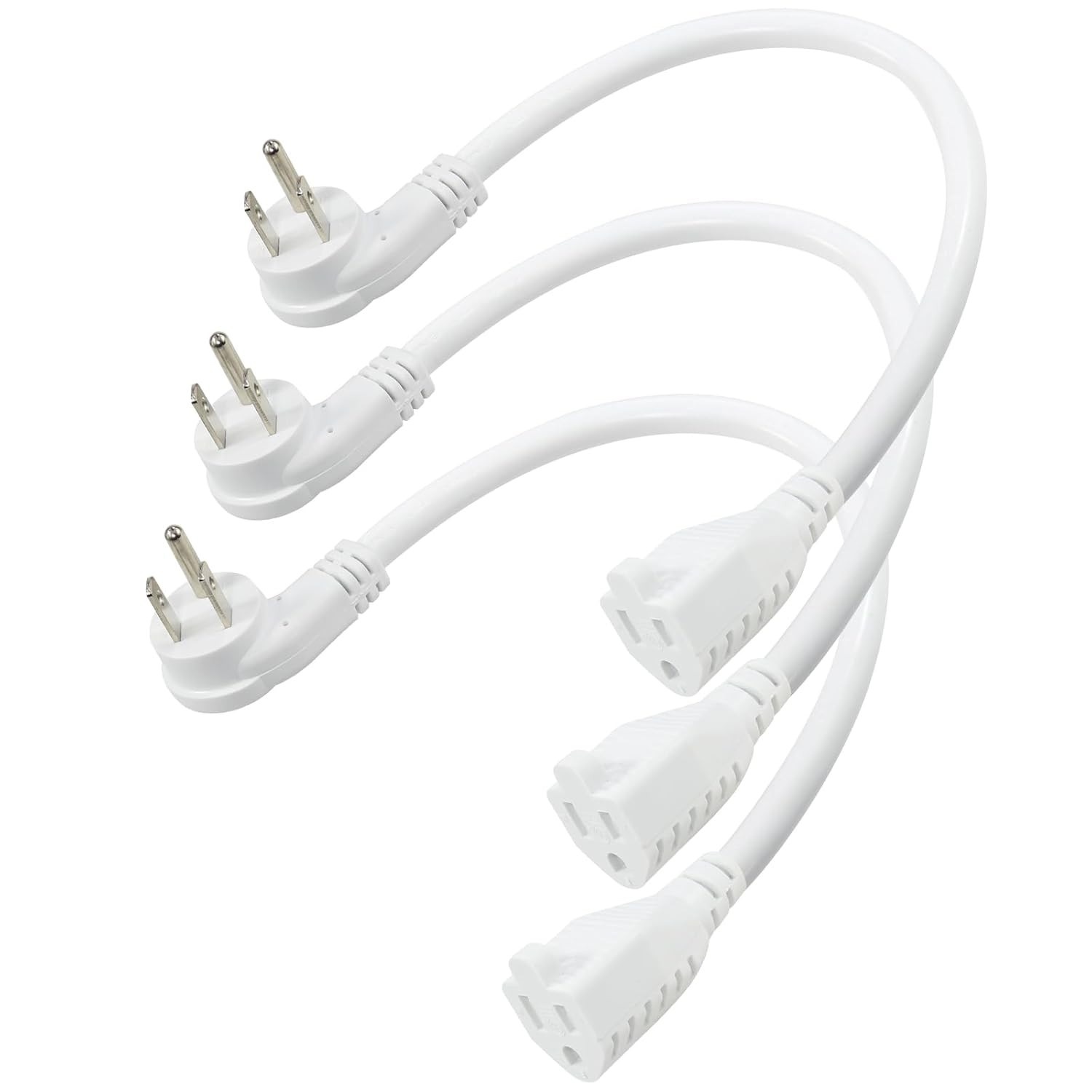 Kit 3 Extensões Curtas 20cm com Plug Reto Branco - Ideal para Eletrodomésticos Pequenos