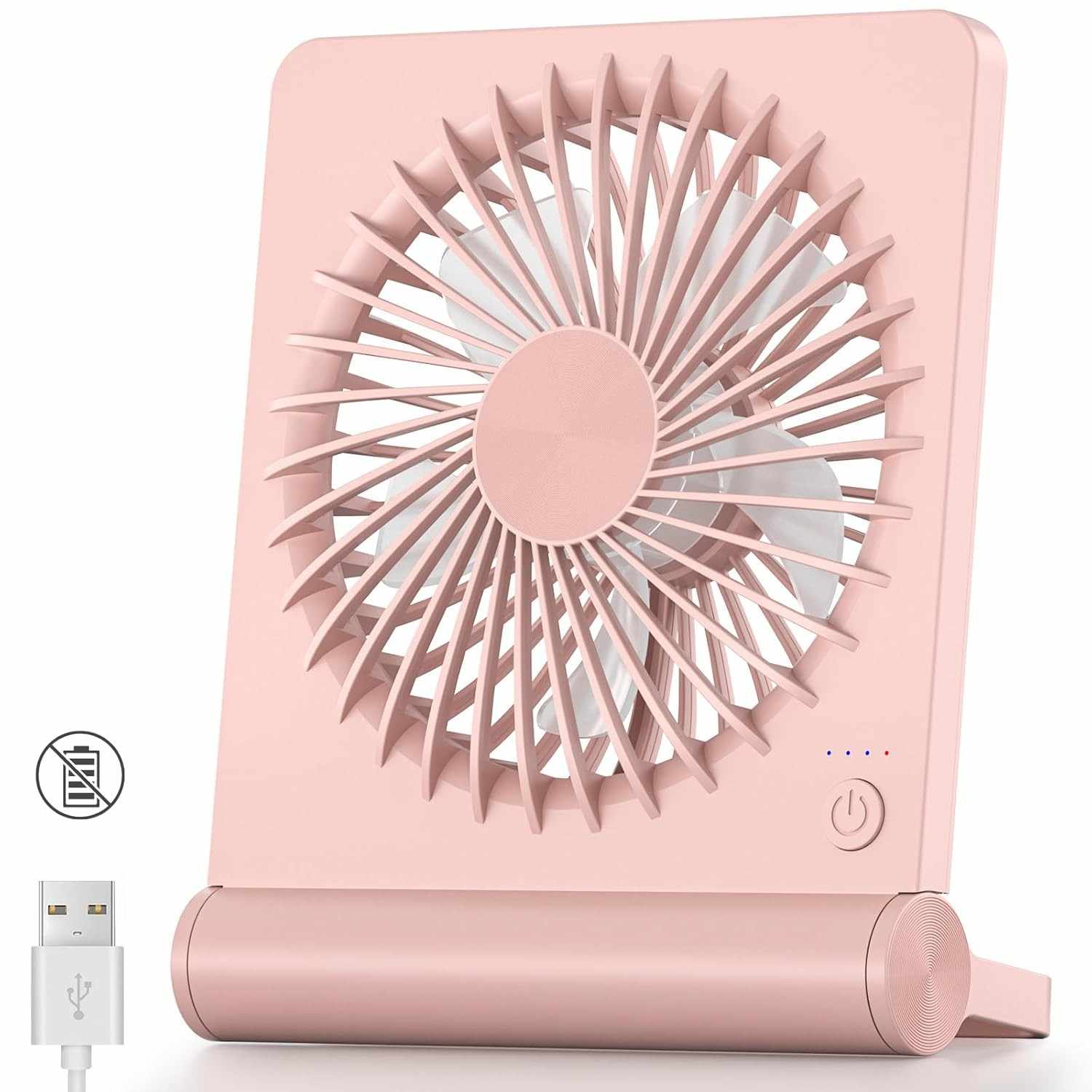 Koonie Ventilador USB Silencioso 3 Velocidades com Design Dobrável Rosa