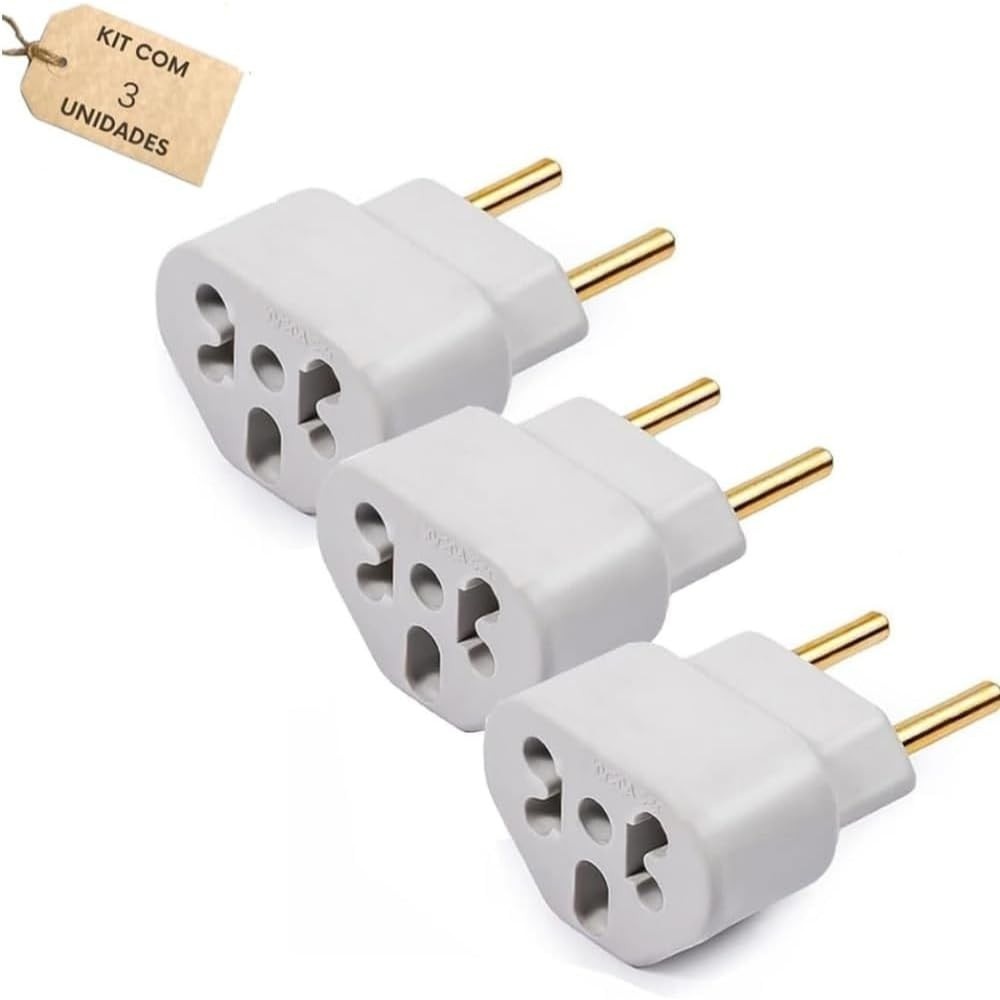 Kit 3 Adaptadores de Tomada Universal 10A/20A 250V - Bivolt Prático e Seguro