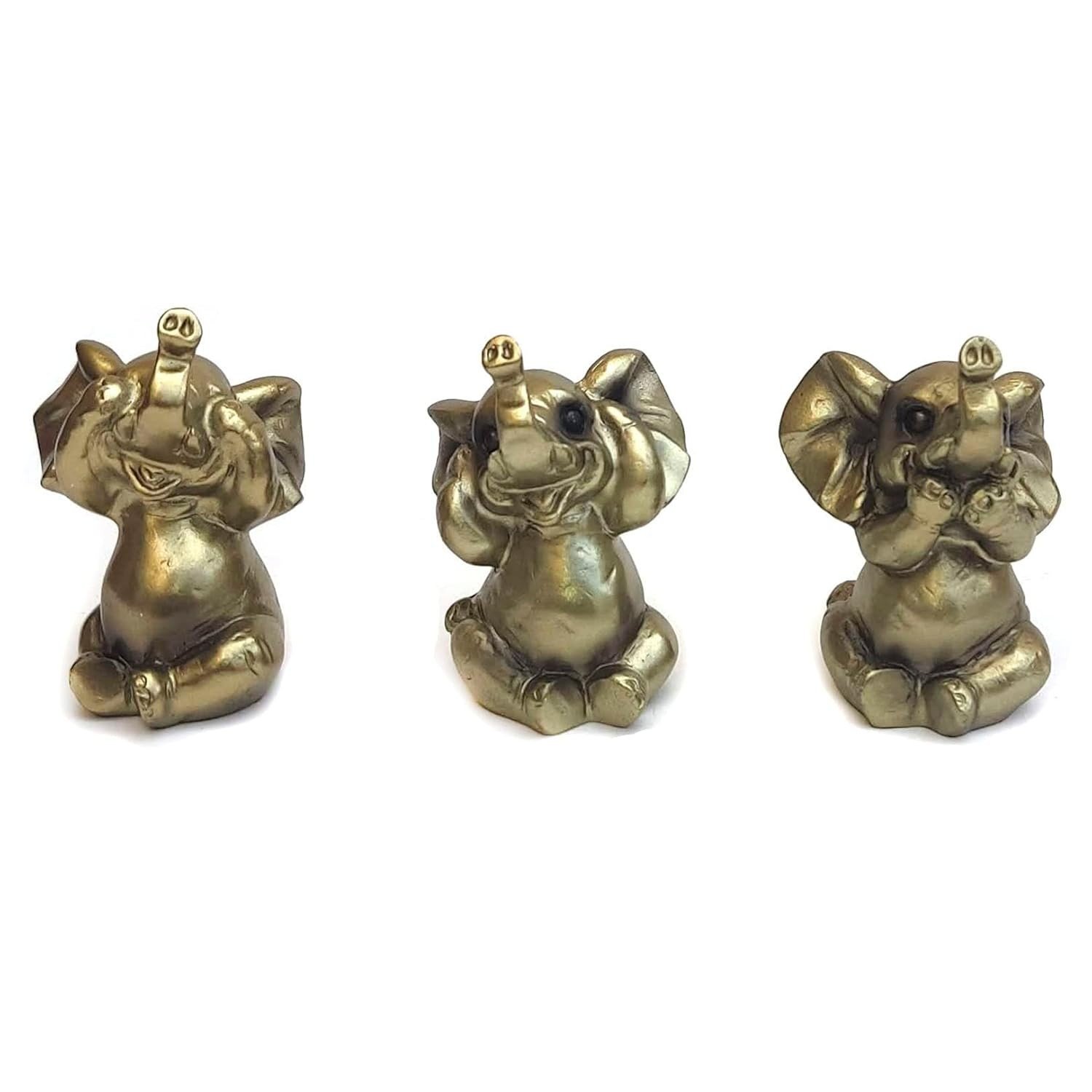 Trio de Elefantes Decorativos em Resina - Kit com 3 Peças Coloridas para Decoração de Ambientes