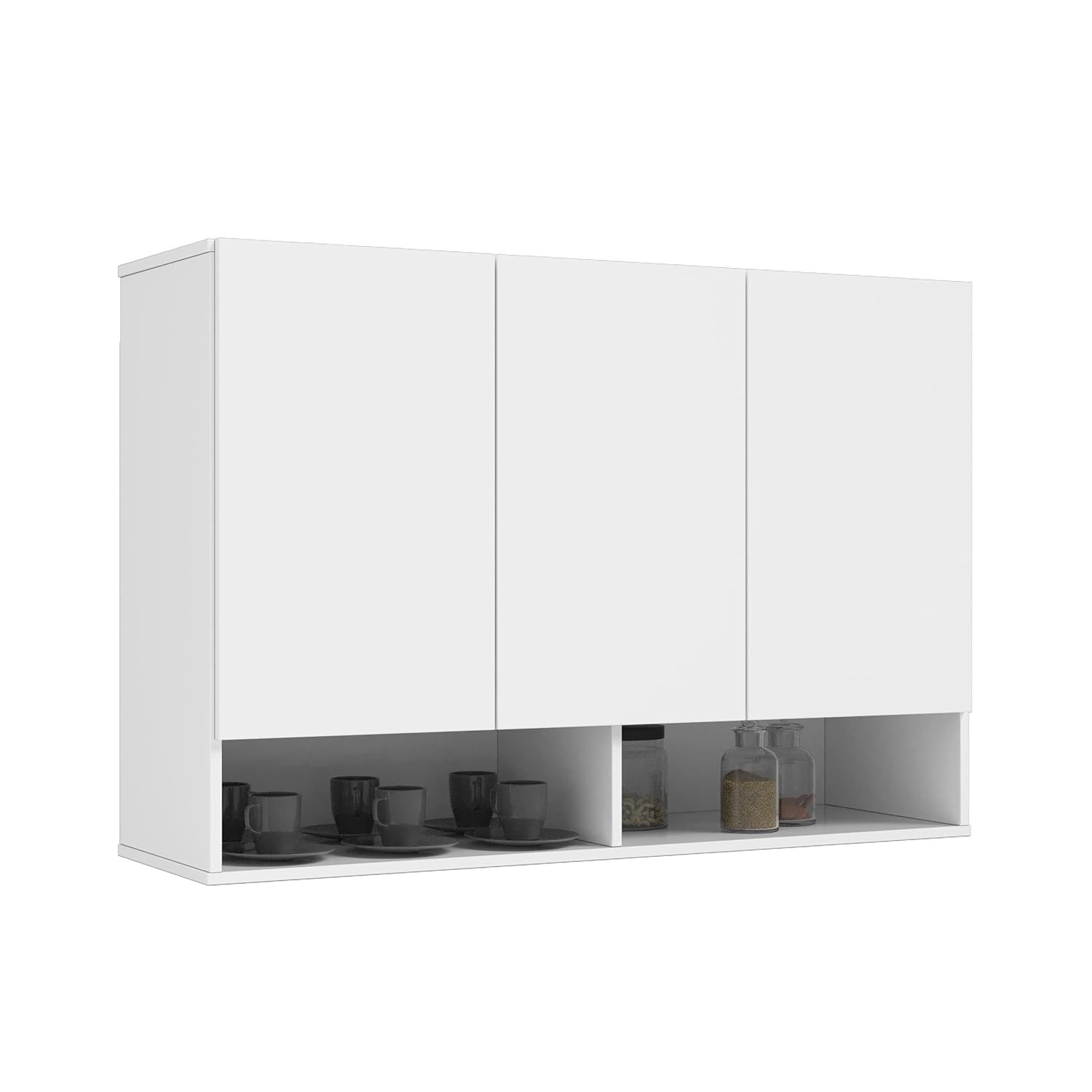 Armário Multiuso Aéreo Milão 3 Portas - Design Moderno para Cozinha e Quarto (Branco)