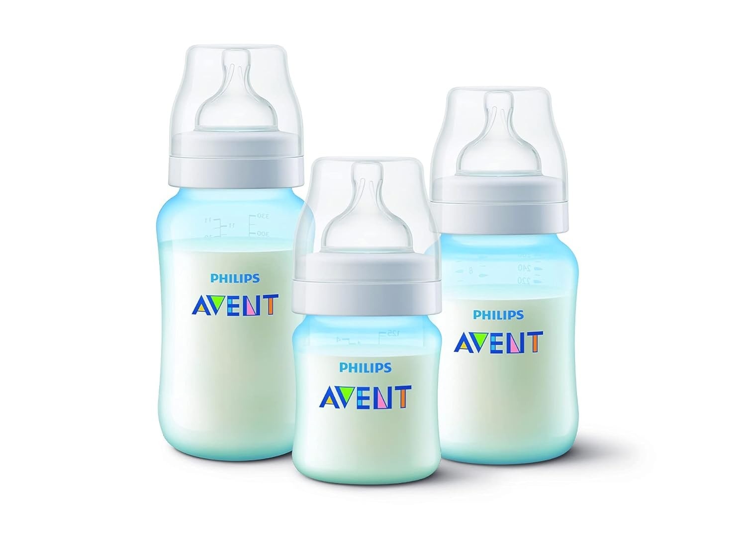 Kit 3 Mamadeiras Anticólicas AVENT Azul - 125ml, 260ml e 330ml