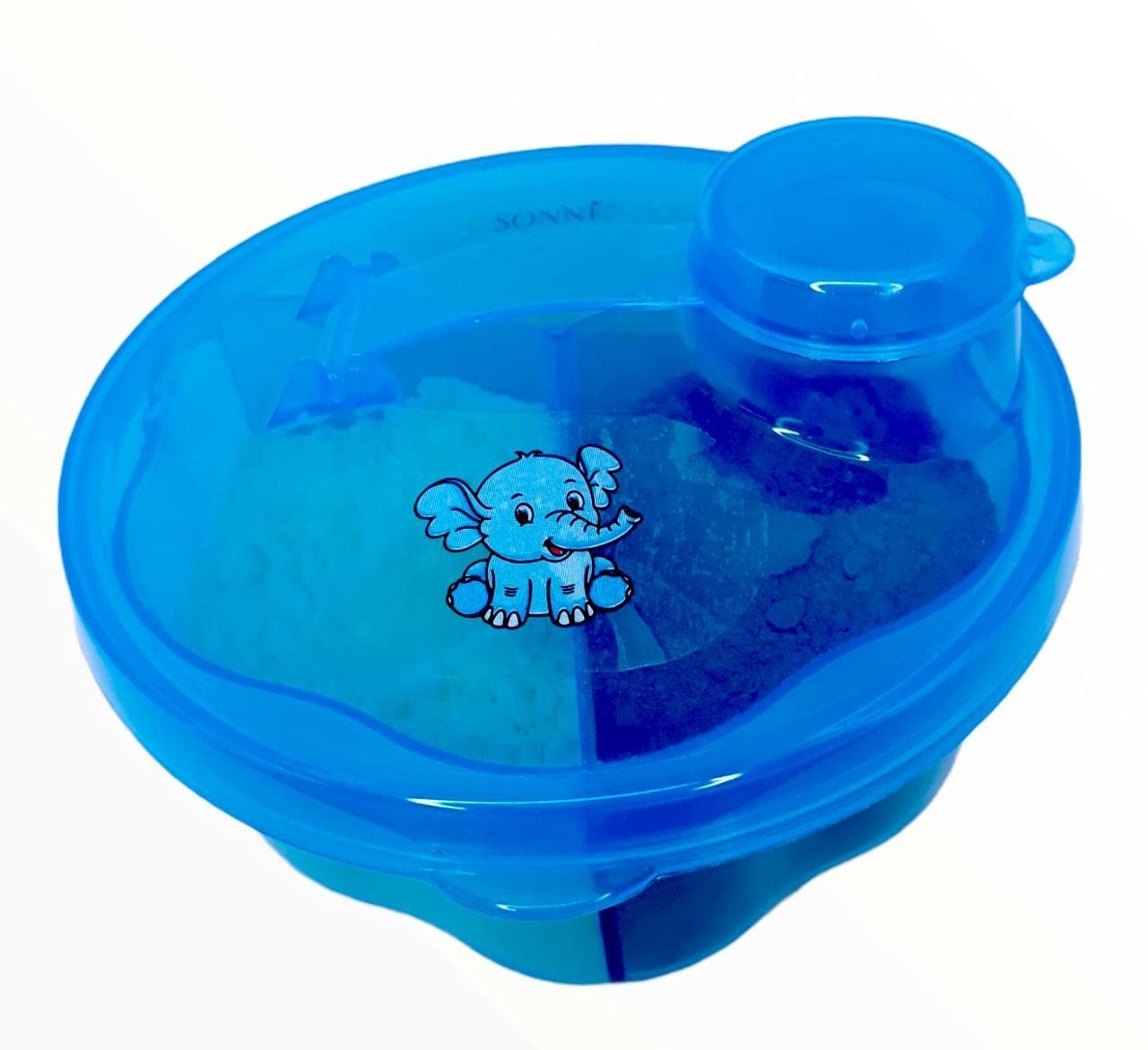 Sonne Porta Leite em Pó com 3 Divisórias - Elefante Azul | Prático, Seguro e Ideal para Viagens