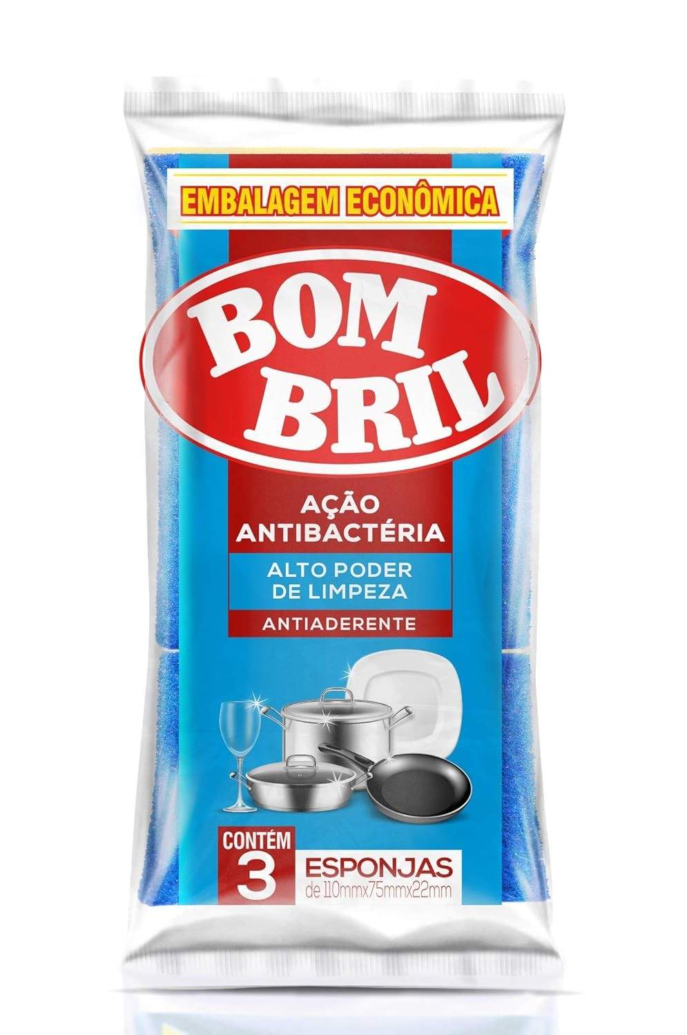 Esponja Antiaderente Bom Bril - 3 Unidades para Limpeza sem Riscos