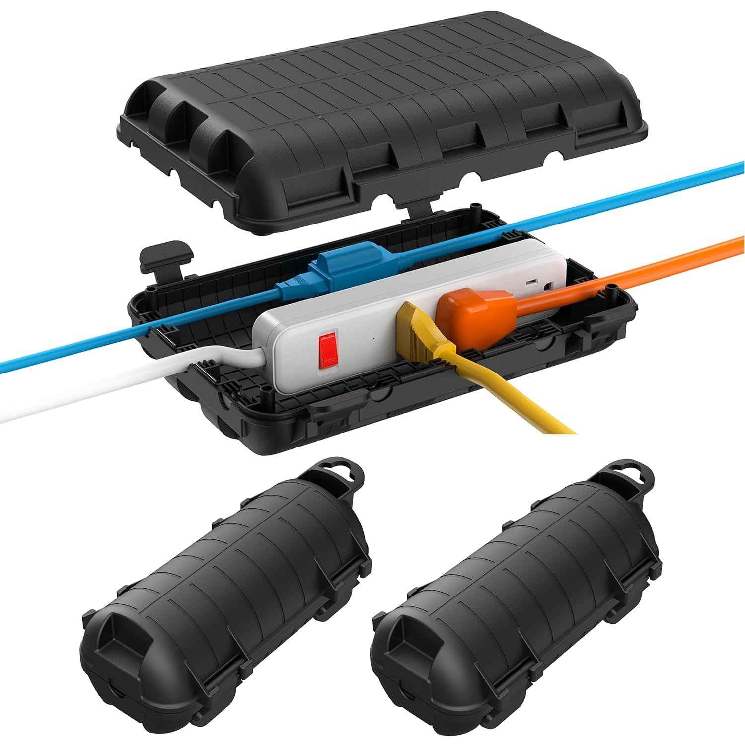 Caixa de cabo de extensão externa, pacote com 3 unidades, grande, à prova d'água, protetor de plugue de plugue de conexão de cabo, capa de segurança IP54 resistente à água para filtro de energia, luz