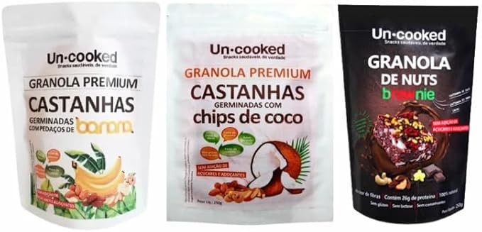 Kit 3 Granolas de Castanhas Uncooked: Brawnie, Banana, Coco