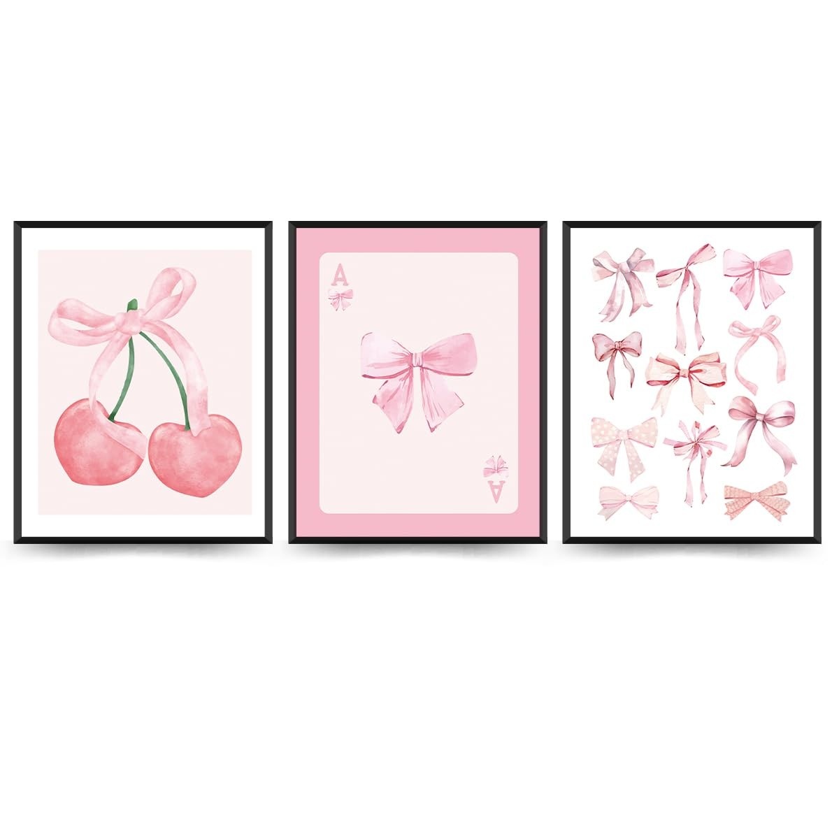 Conjunto de 3 Pôsteres Coquette com Laço Rosa - Arte de Parede para Decoração Feminina