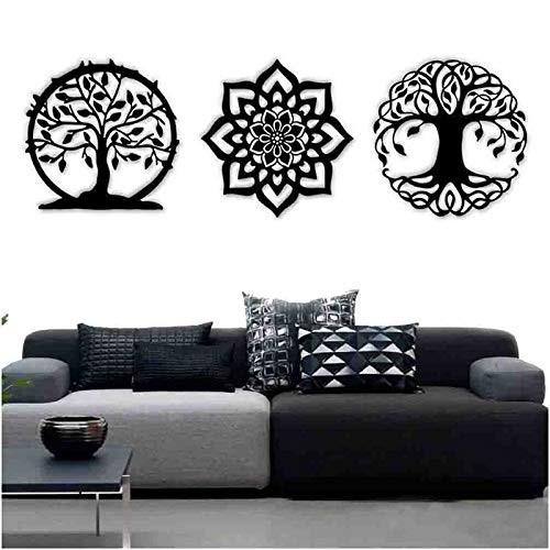 Kit 3 Mandalas Decorativas 30x30cm em MDF Vazado - Estilo Moderno Preto
