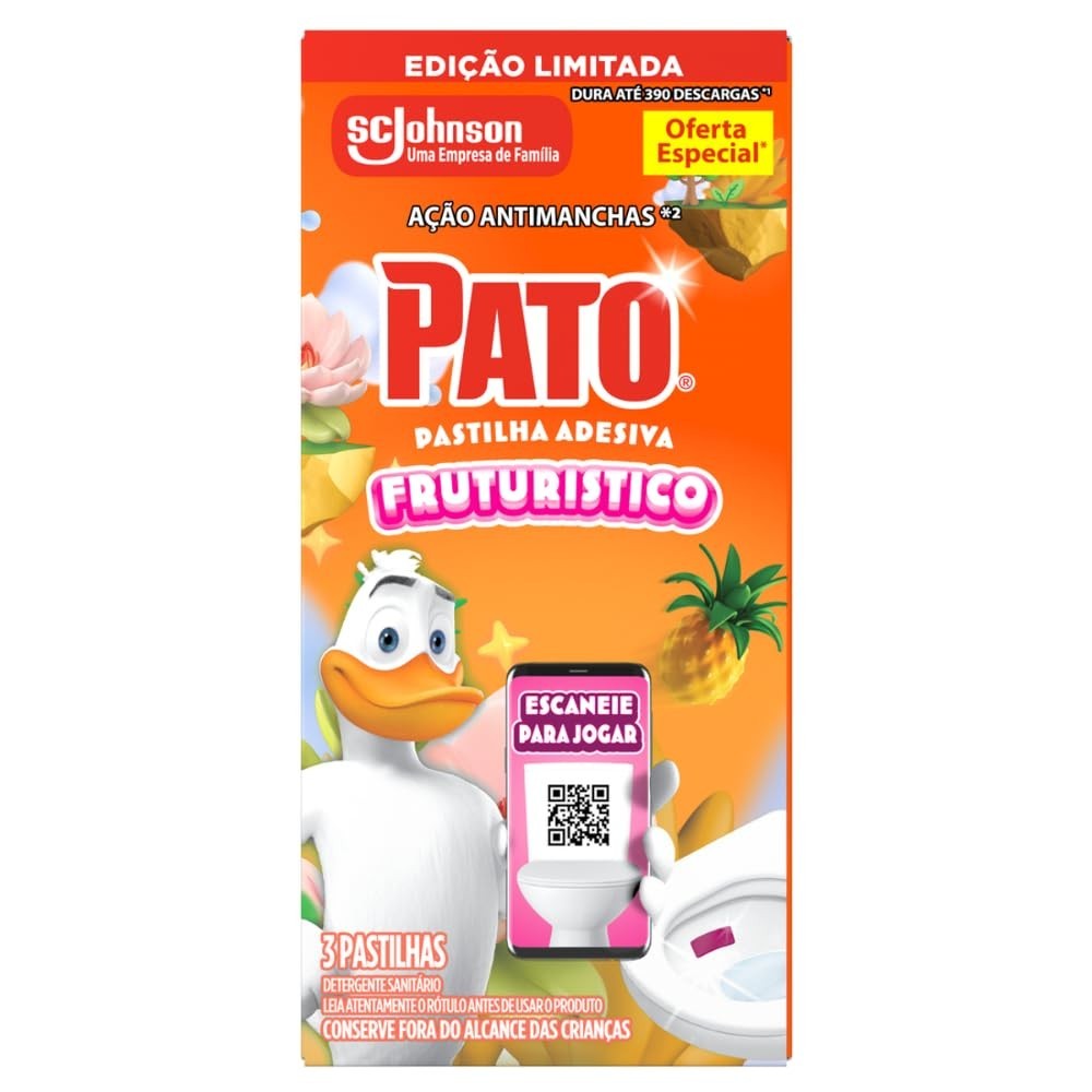 Pato Desinfetante Pastilha Sanitária Adesiva Fruturístico - 3 Unidades | Limpeza e Perfumação Automática para Vaso Sanitário