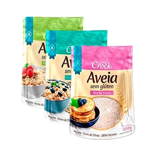 Kit 3 Aveia em Flocos Sem Glúten Leve Croc: Grossos, Médios, Finos