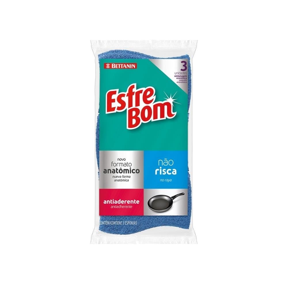EsfreBom Esponja Abrasiva não Risca - 3 Unidades com Íons de Prata, Ideal para Limpeza Profunda e Higiênica