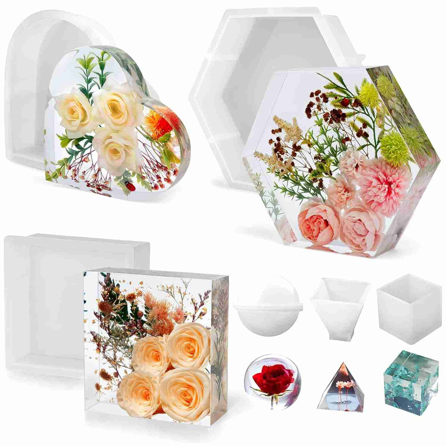 Moldes de Silicone para Resina Epóxi - 3 Formas para Artesanato DIY e Preservação de Flores