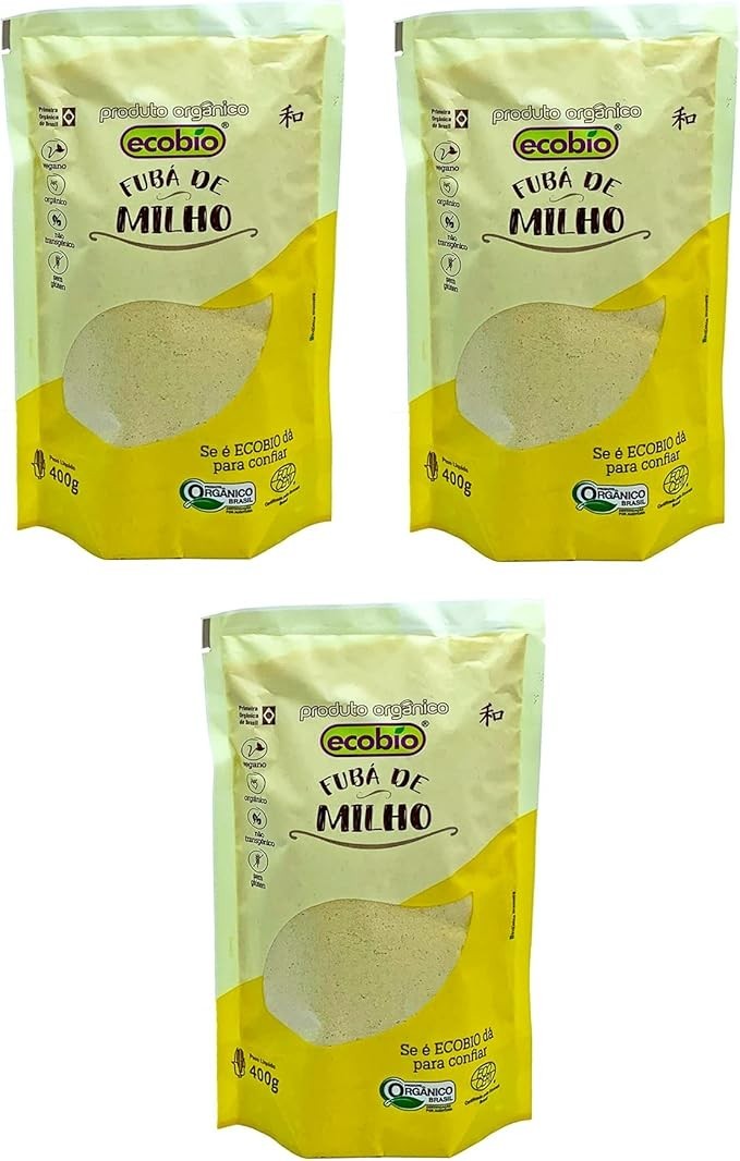 Kit 3 Fubá De Milho Farinha Sem Glúten Vegano Ecobio 400g