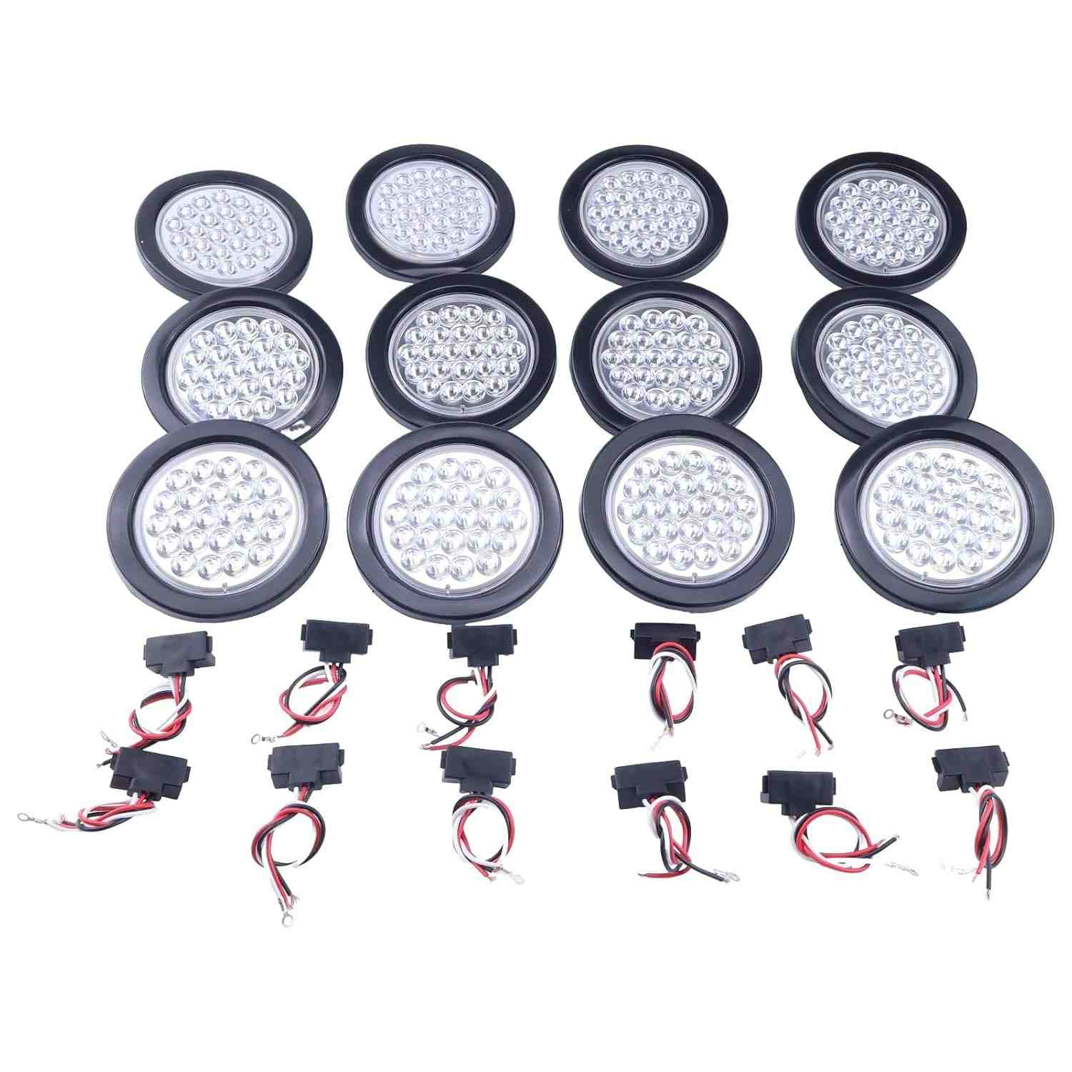 Kit 10 Luzes Traseiras LED 24V Redondas 10cm para Caminhão - Branco 3 Pinos