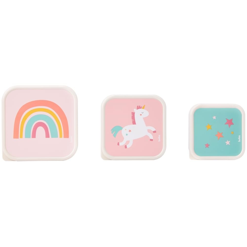 Kit 3 Potinhos Mágicos Unicórnio Buba - Armazenamento Divertido para Lanches Infantil