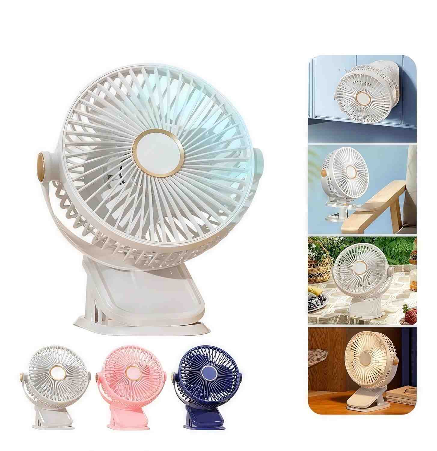 Ventilador de Mesa USB Recarregável 3 em 1 com LED | 5 Velocidades, 360° e Silencioso para Casa e Viagens