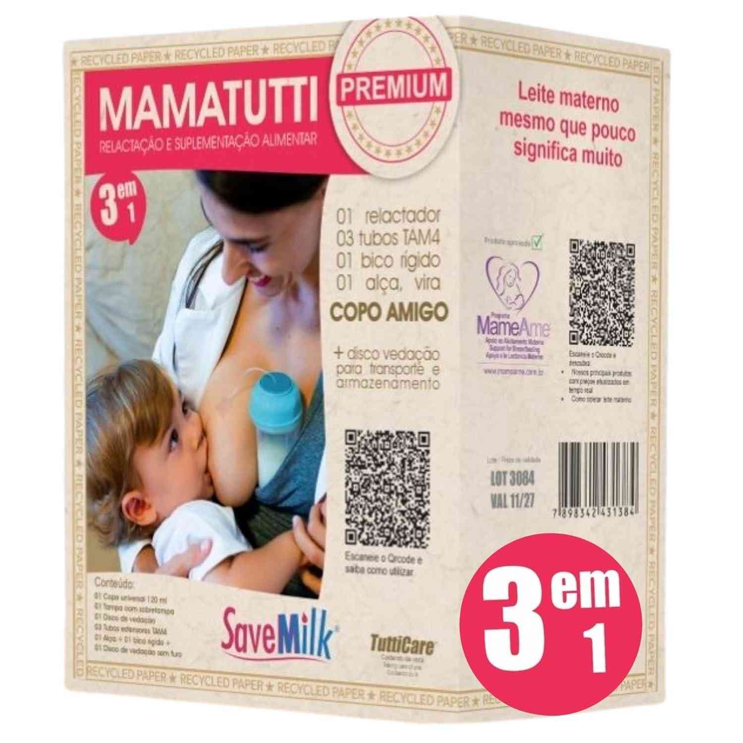 Kit Relactador Mamatutti 3 em 1 - Frasco Relactador, Copo Amigo + 3 Tubos Tutticare