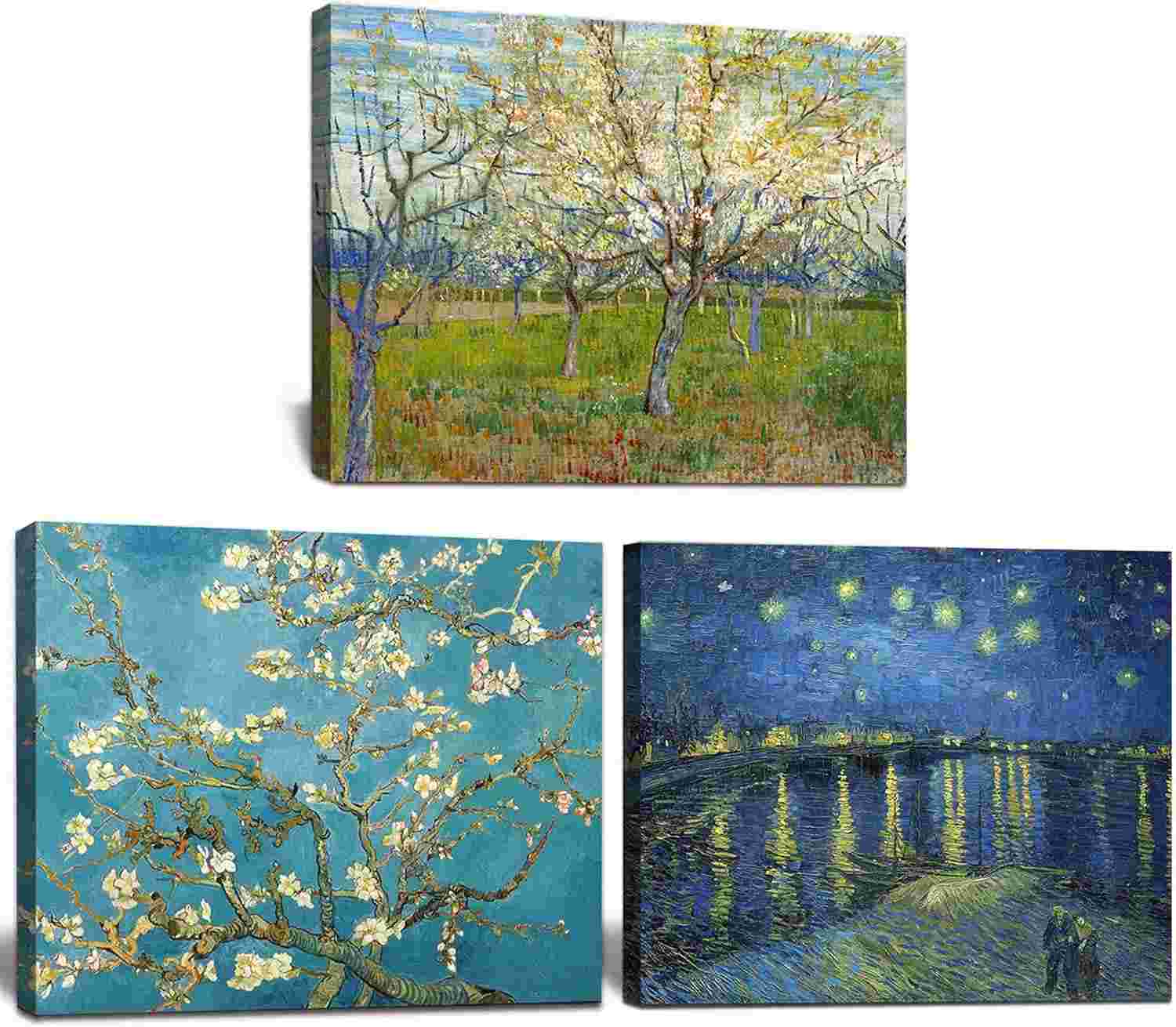 Kit 3 Quadros Decorativos Canvas 40x50cm - Arte Van Gogh para Sala, Quarto e Corredor