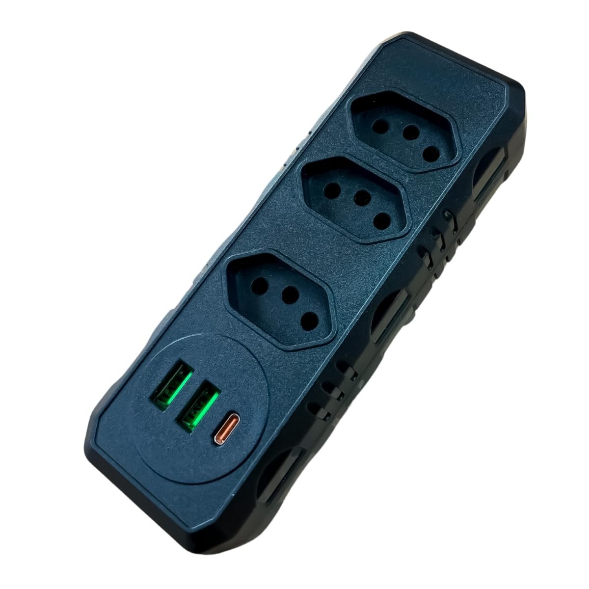 Adaptador Tomada 6 em 1: Régua de Energia com 3 Tomadas, 2 USB e 1 USB-C Bivolt (Preto)