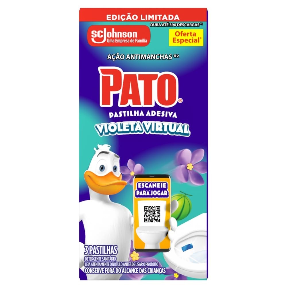 Pato Desinfetante Pastilha Sanitária Adesiva Violeta Virtual - 3 Unidades | Limpeza e Perfumação por Até 390 Descargas
