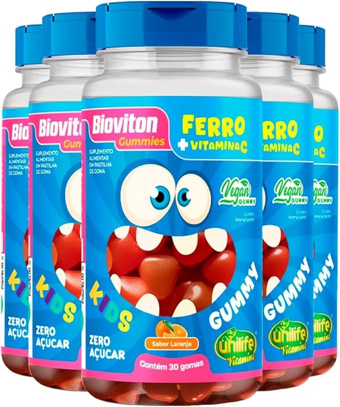 Kit 5 Gummy Kids Ferro + C Unilife 30 gomas Laranja