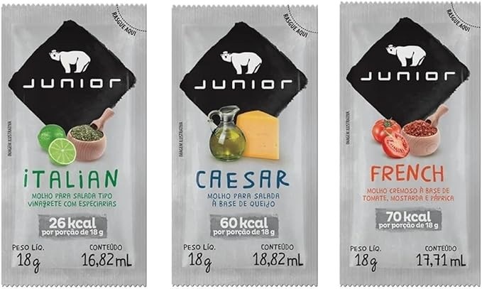 Combo Molhos Junior Salada Sachê Italian Caesar French 30 Unidades
