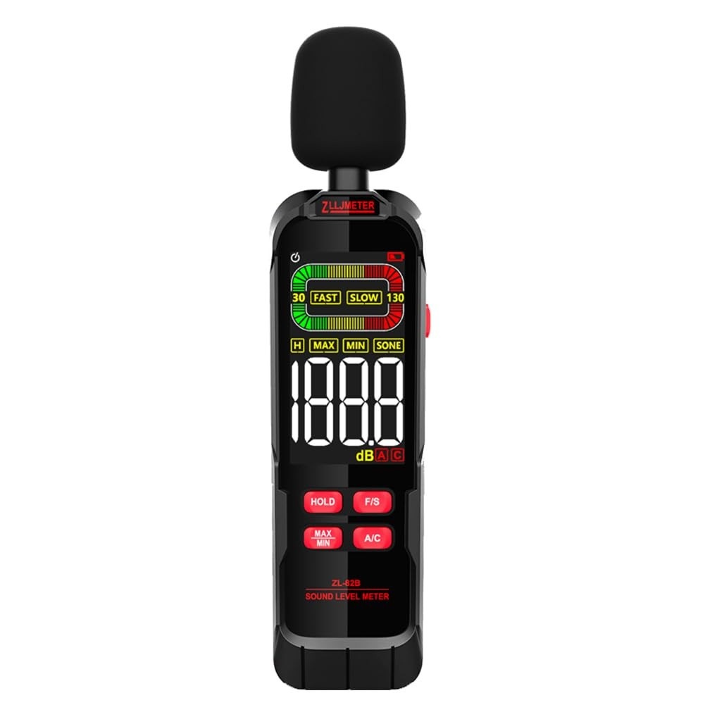 Medidor de Ruído Digital Portátil 30-130dB com LCD Retroiluminado e Barra Analógica