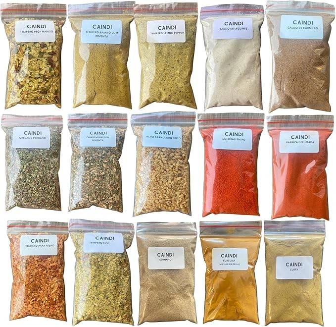 Kit 30 Temperos Caindi Condimentos Especiarias Rende Muito Embalagem Vedada