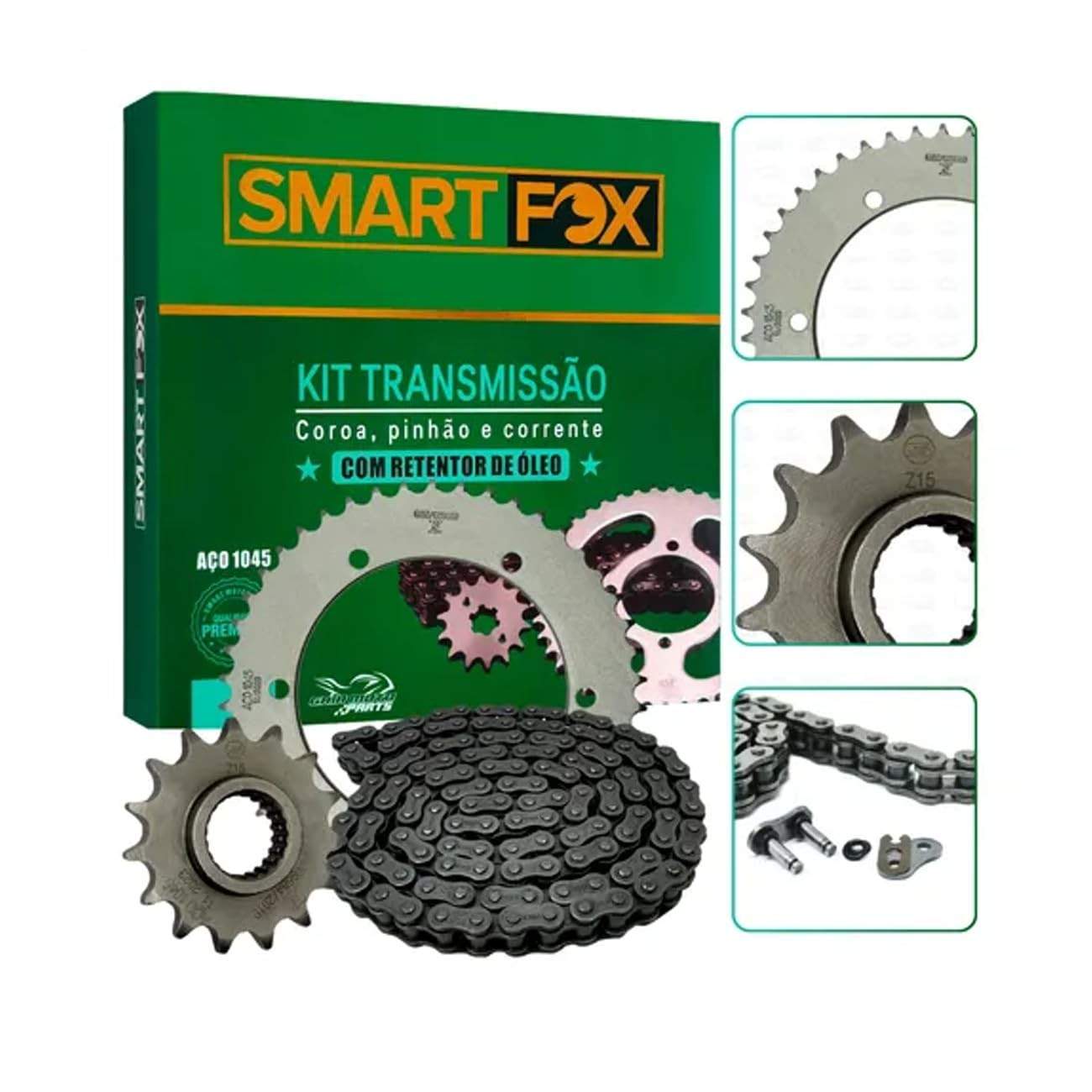 Kit Transmissão Smart Fox CB 300: Coroa, Pinhão e Corrente Aço 1045 com Retentor