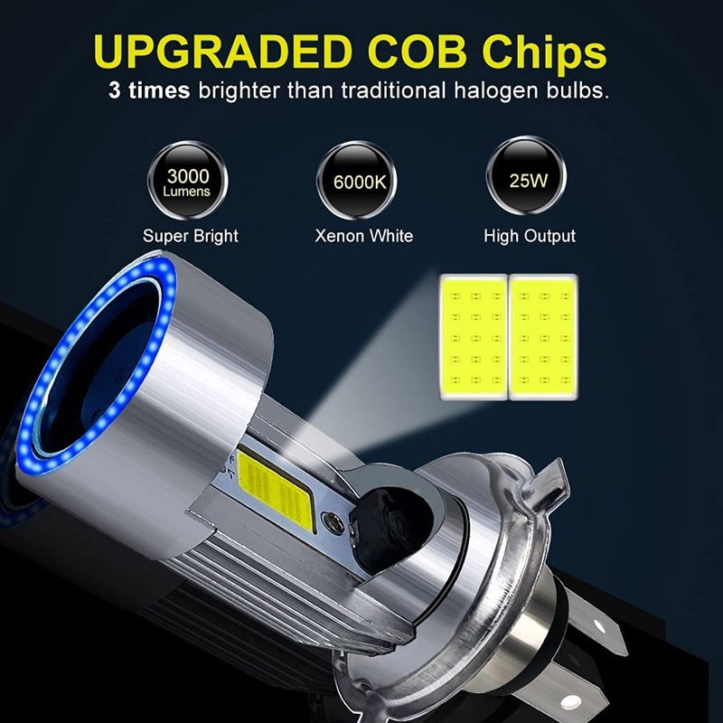 Lâmpada LED H4 Moto com Olho de Anjo 25W 3000LM