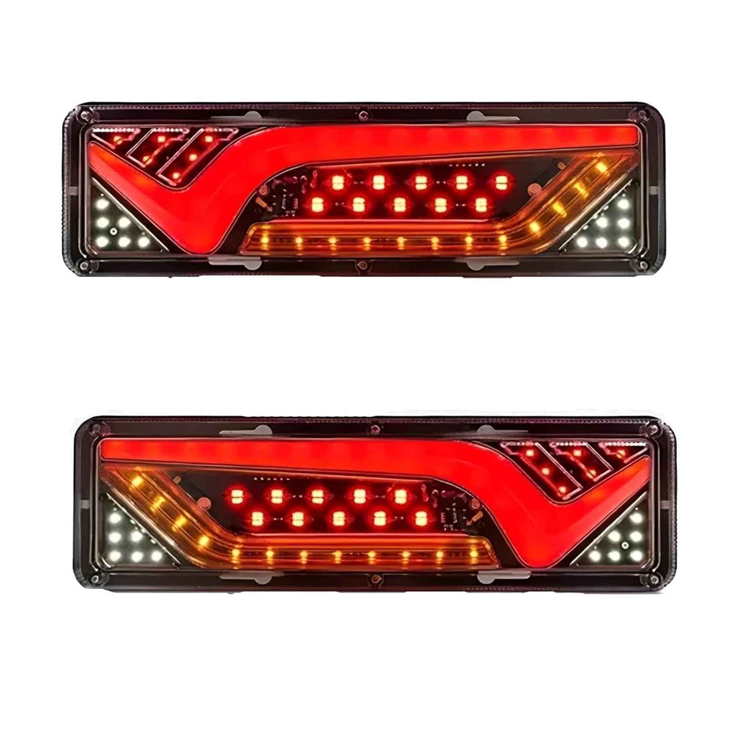 Par de Lanternas Traseiras LED 30cm: Segurança Total com Seta Sequencial e Alta Visibilidade para Caminhões e Reboques