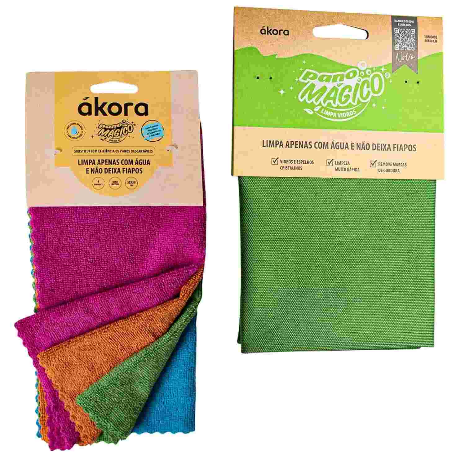 Kit Pano Mágico Sem Costura 30x30cm + Pano Limpa Vidros - 4 Panos Coloridos + 1 para Espelhos e Vidros