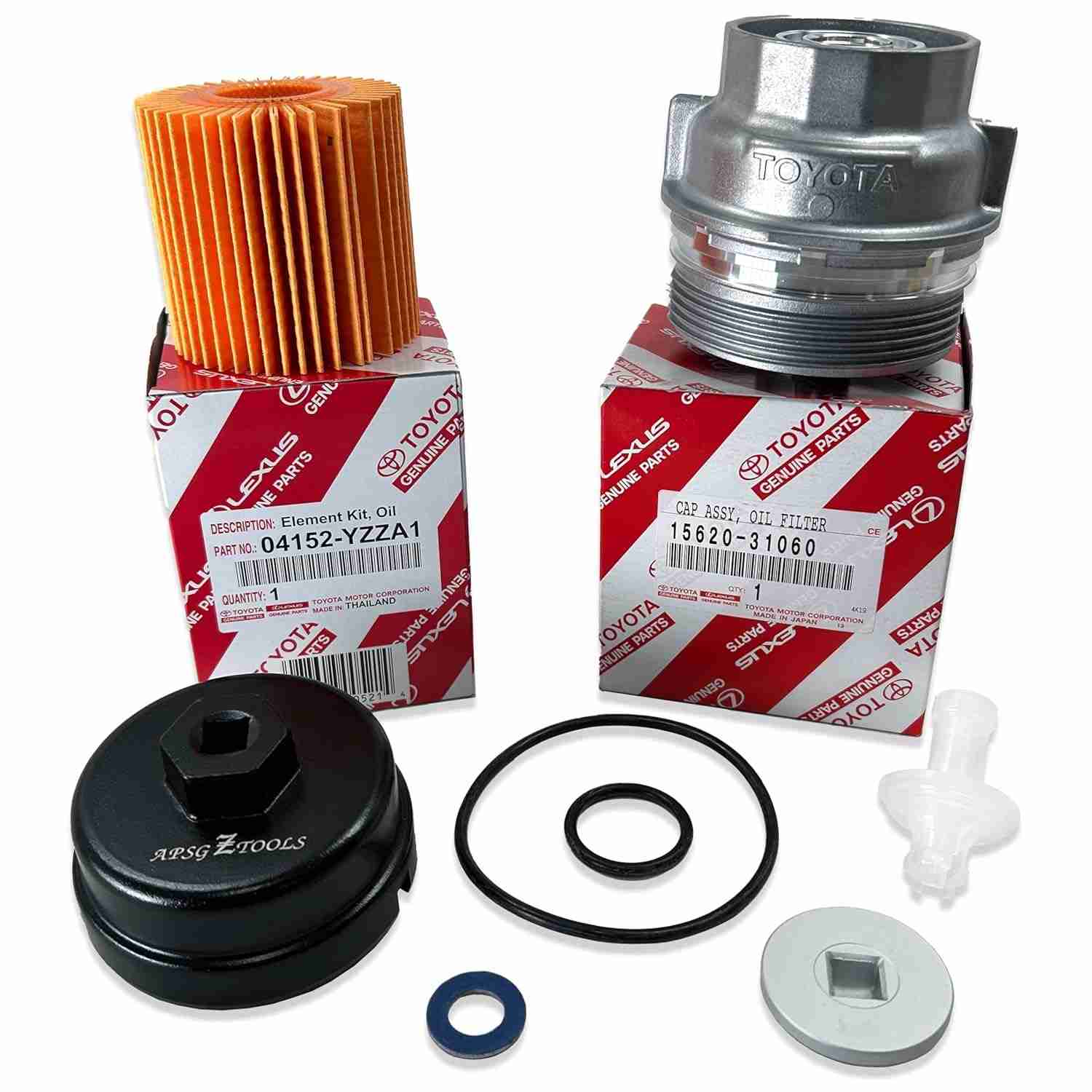 Kit Filtro de Óleo Genuíno Toyota 04152-YZZA1 + Tampa 15620-31060 + Plugue 15643-31050 + Chave APSG