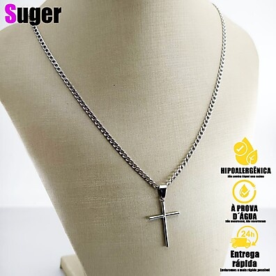 Kit Colar e Pulseira Cruz Prata e Dourado - Aço 316L