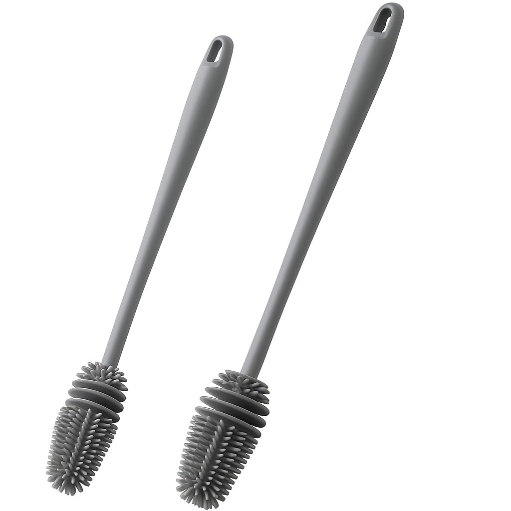Kit 2 Escovas de Limpeza Silicone 31cm - Cabo Anatômico para Garrafas, Copos e Mamadeiras