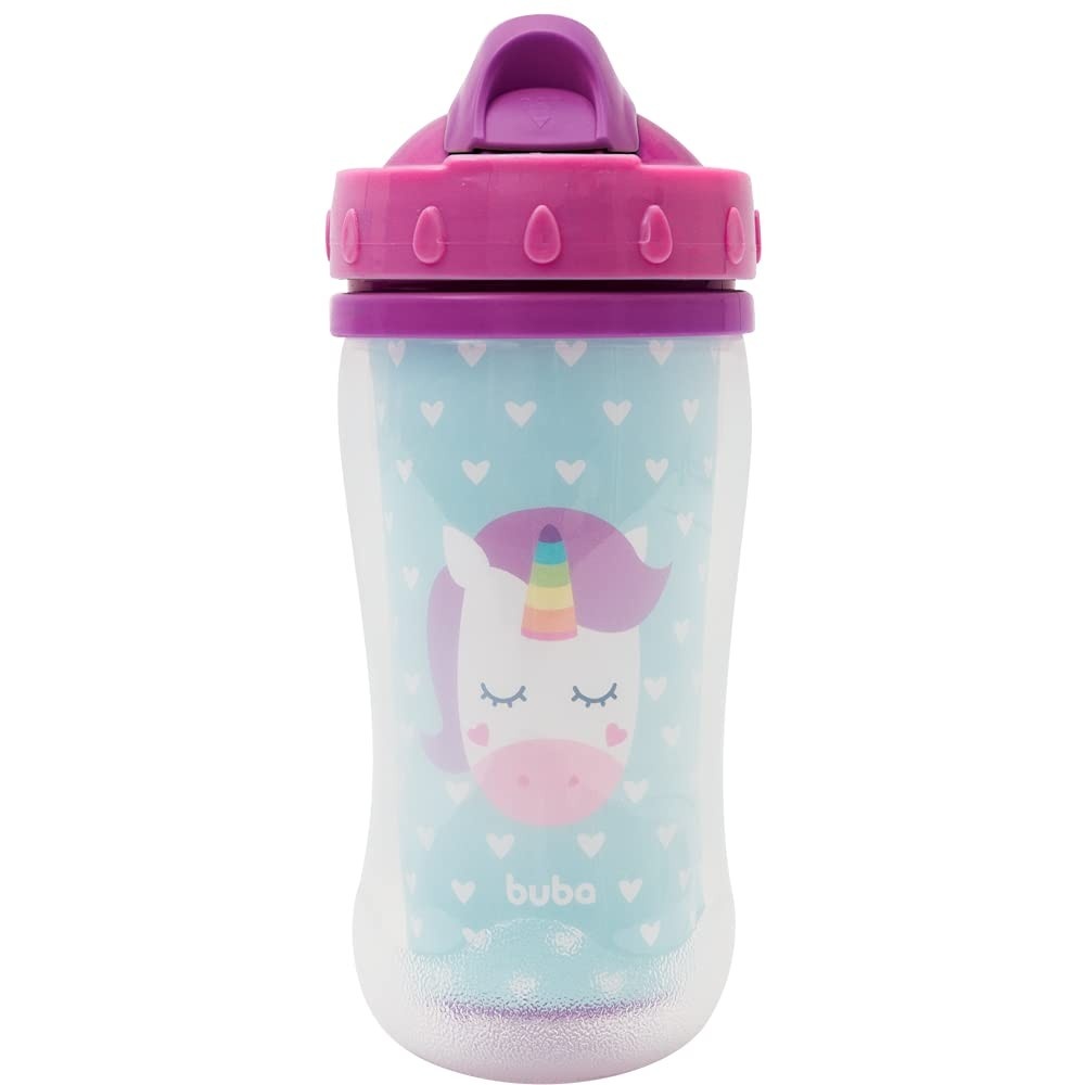 Copo com Parede Dupla Unicornio - Buba Animal Fun Canudo Seguro 320ml