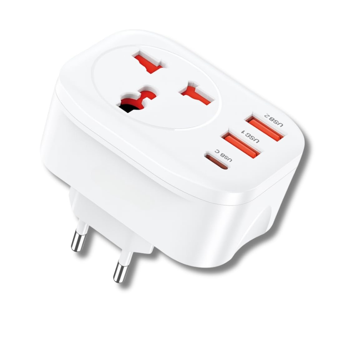 Adaptador Universal de Tomada 3 USB + 1 Tipo-C: Carregamento Rápido 3.4A para +150 Países