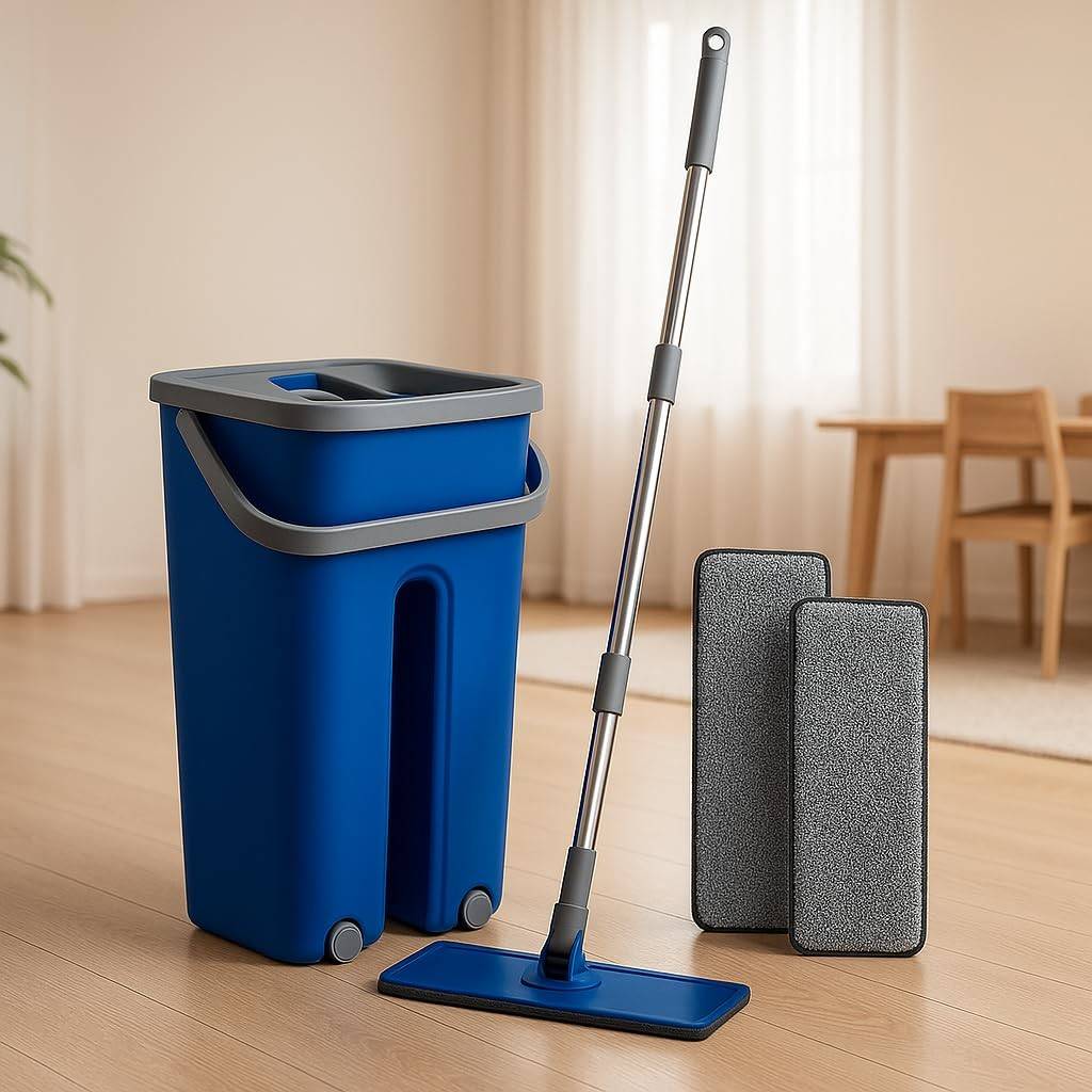 Rodo Flat Mop com Balde Duplo 5L - Sistema Lava e Seca, Giro 360° e Refis Microfibra