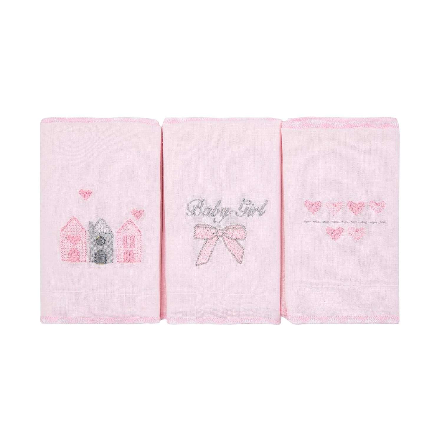 Paninho de Boca para Bebê com Bordado Delicado - 38cm x 38cm | Conjunto com 3 Peças em Algodão Macio
