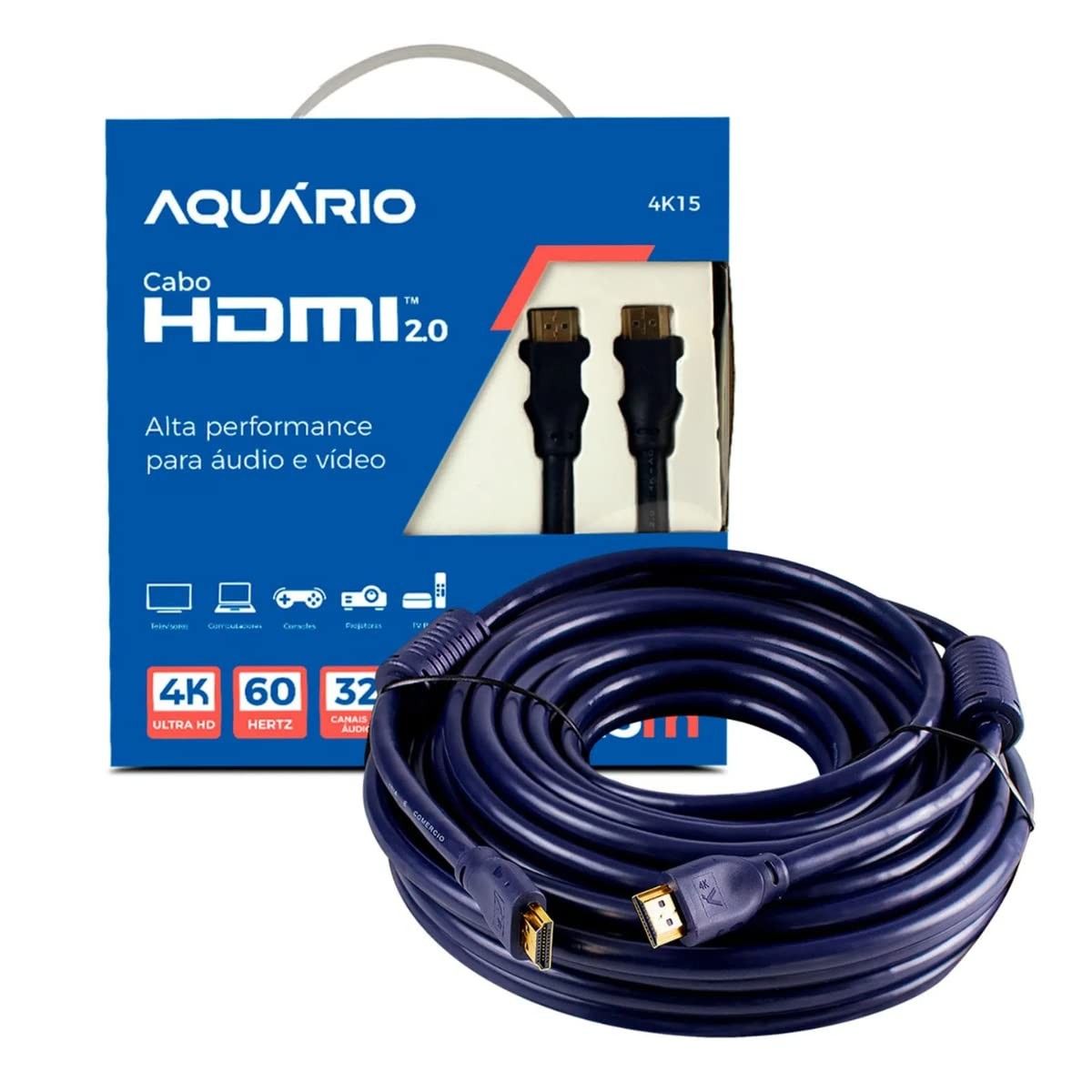 Cabo HDMI 2.0 4K 3D 15 Metros: Conexão Premium para Sua Experiência Visual!