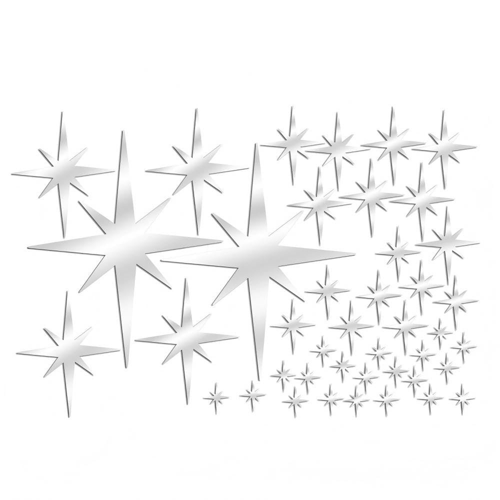 Adesivos Espelhados Estrelados 3D para Decoração de Parede - 42 Peças em Acrílico Prateado