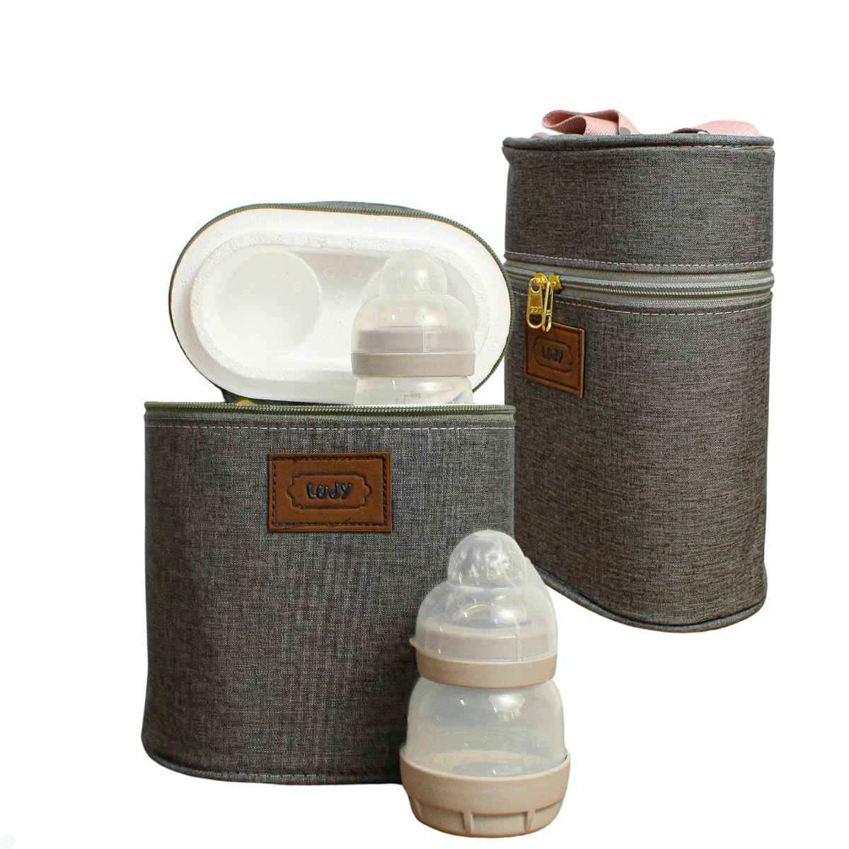 Bolsa Térmica Porta Mamadeira para Maternidade - Mantém Frio e Quente até 3h (Cinza Rosa)
