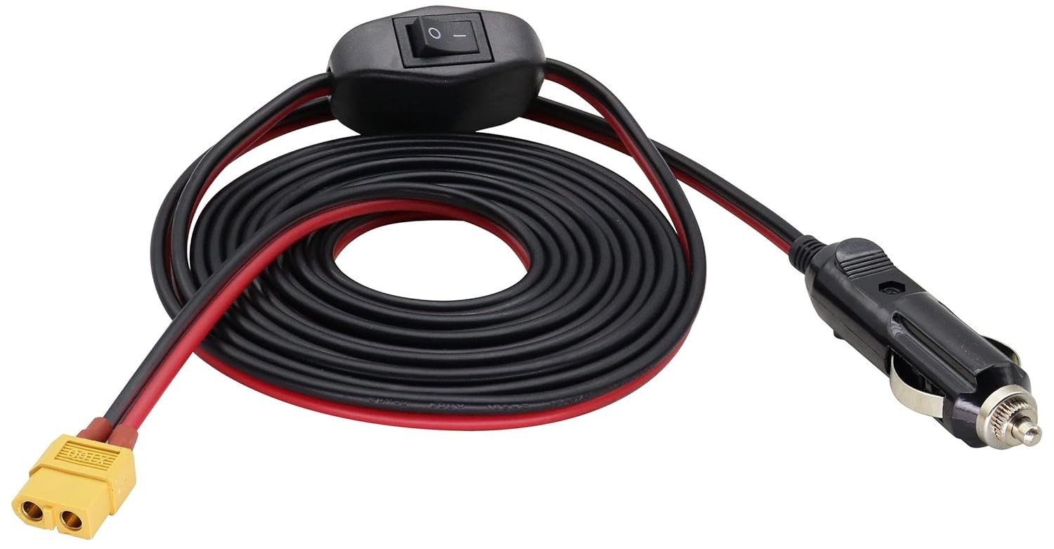 Cabo XT60 Fêmea para Isqueiro 12V/24V com Interruptor e Fusível 3m - Potencialize seu Carregamento!