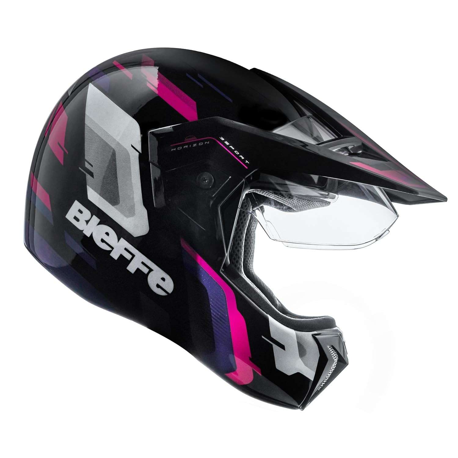 Capacete Moto Bieffe 3Sport Horizon Preto Brilhante Rosa: Segurança e Estilo para Sua Pilotagem